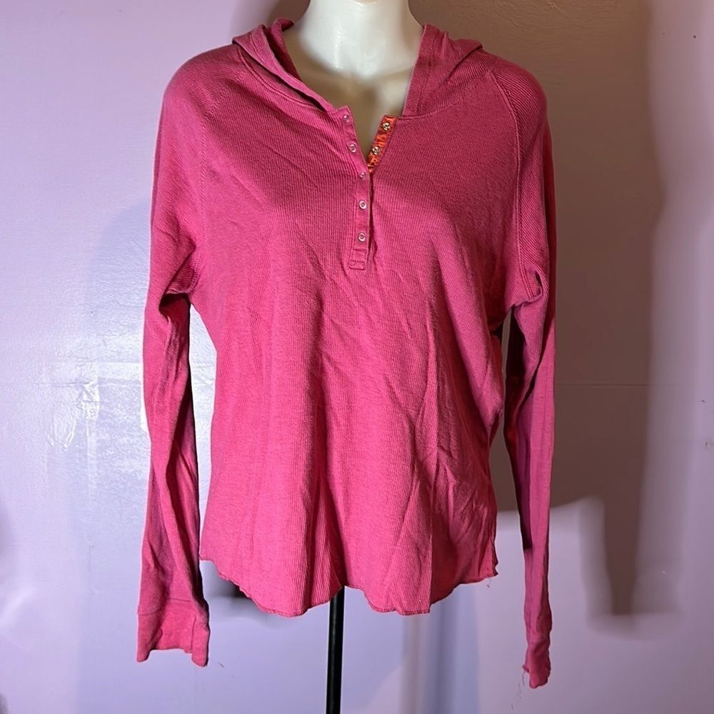 Arizona Jean Co Women’s Ribbed Hooded Long Sleeve T-Shirt Size Large L Pullover